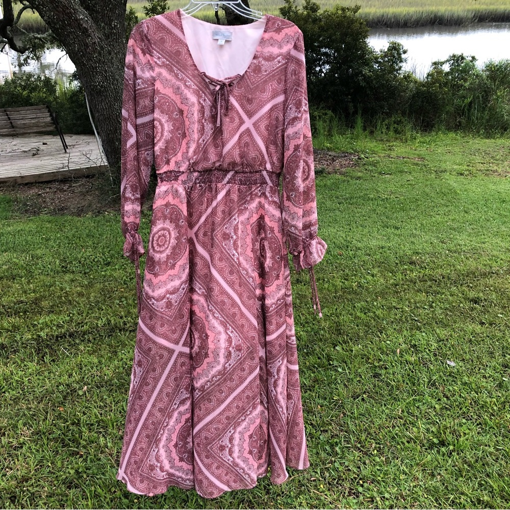 BELLE SKY Maternity Dress - pink/mauve paisley pattern